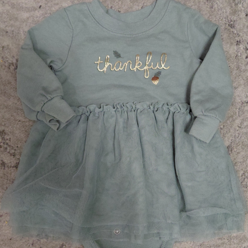 Carter's Green Baby Dress with Gold Embroidery